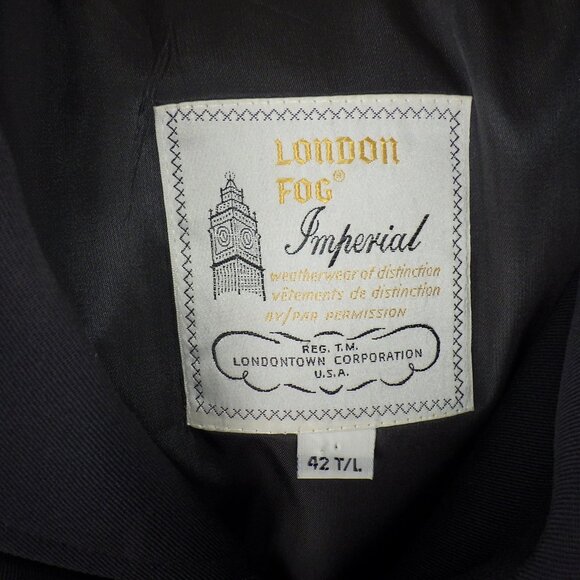 Vintage London Fog Trench Coat Men's 42 T/L Navy Blue 100% Wool Jacket Formal - Picture 5 of 14